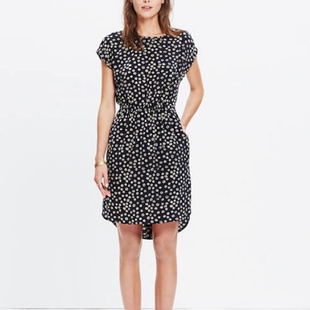 Madewell Silk Stencil Floral Blossom Dress Black Size 6